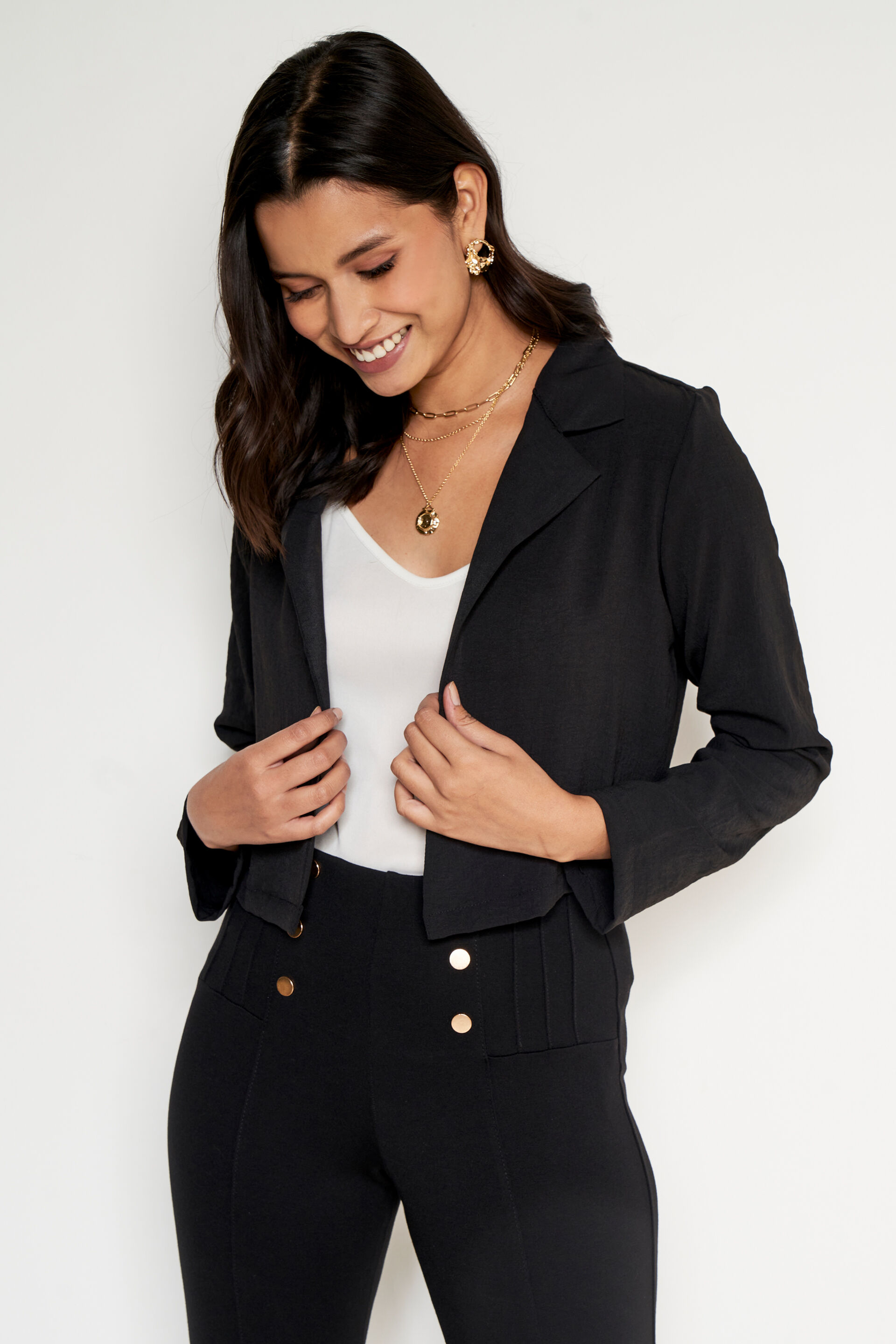 Black Solid Straight Jacket, Black, image 3